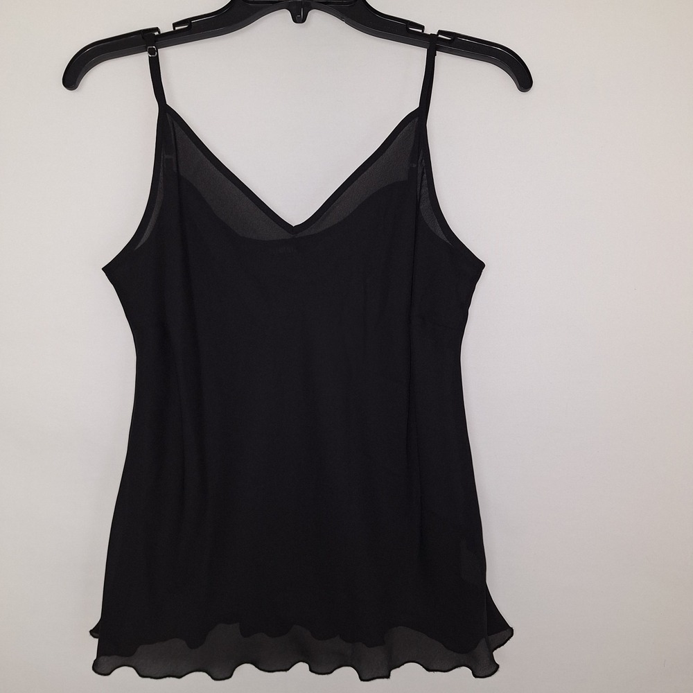 Y2K Elementz Black Sheer Tank Top Women's L Whimsigoth 90s Grunge V-neck Mesh